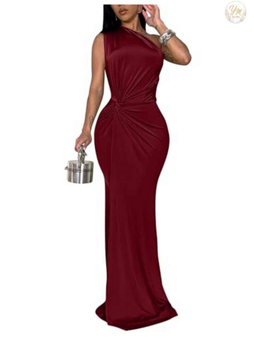 One Shoulder Sleeveless Twist Waist Bodycon Maxi Dress